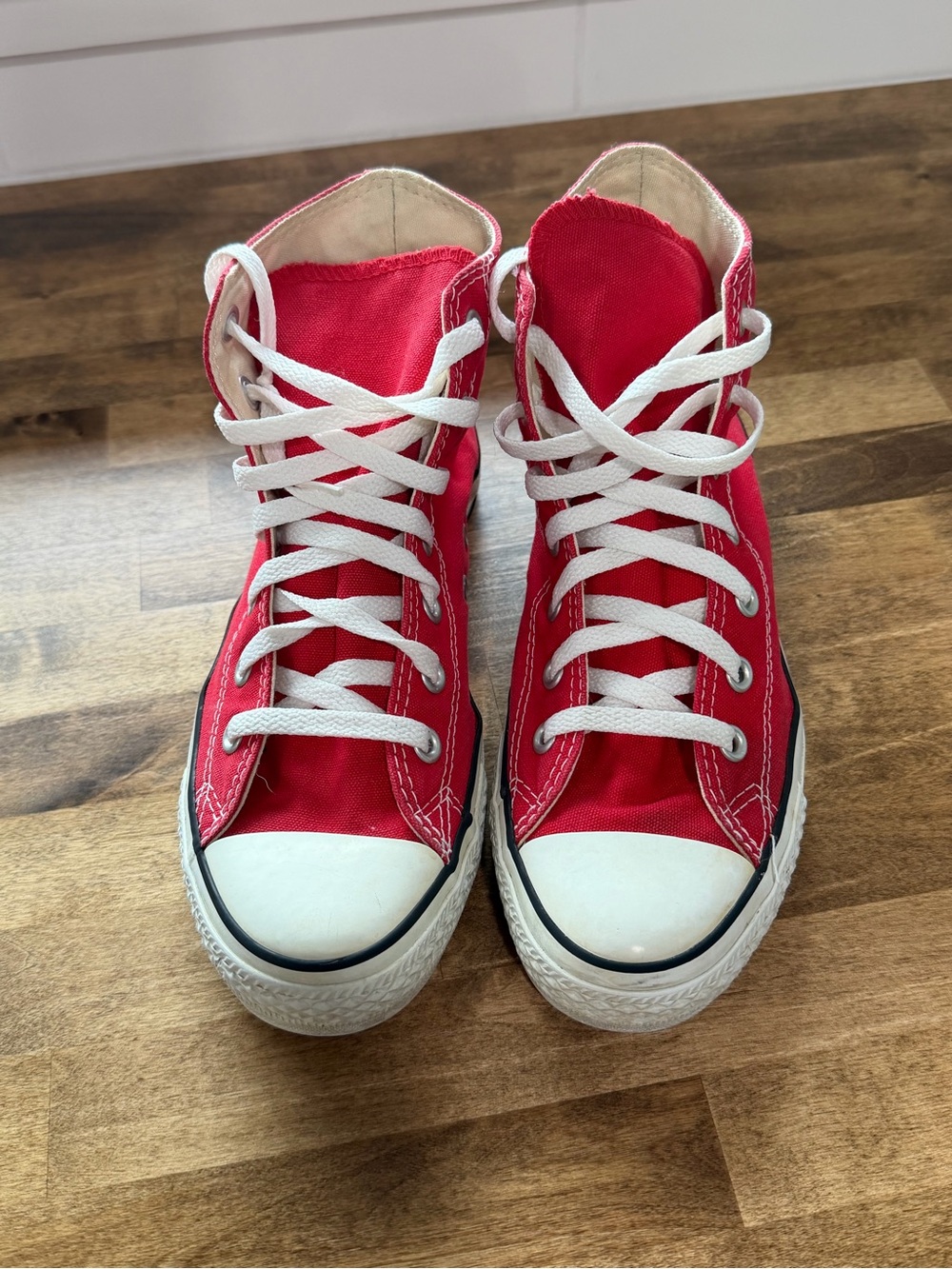 Converse Red Canvas High-Top Sneakers with White Laces- video in listing